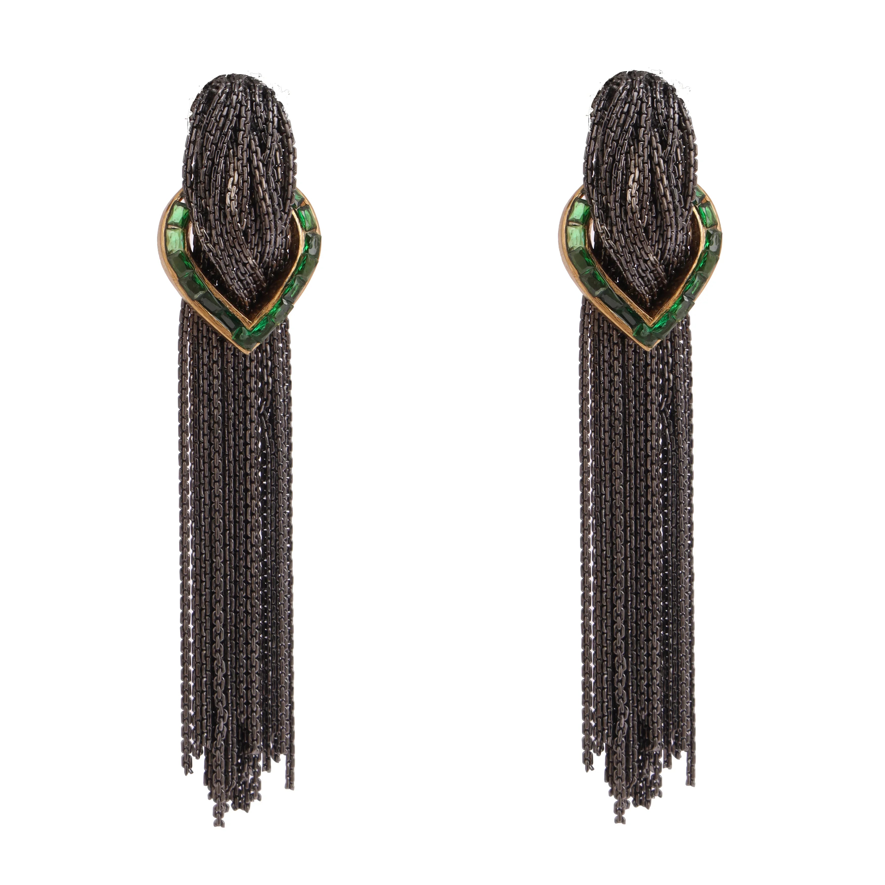 Pewter Cascade Green Earrings