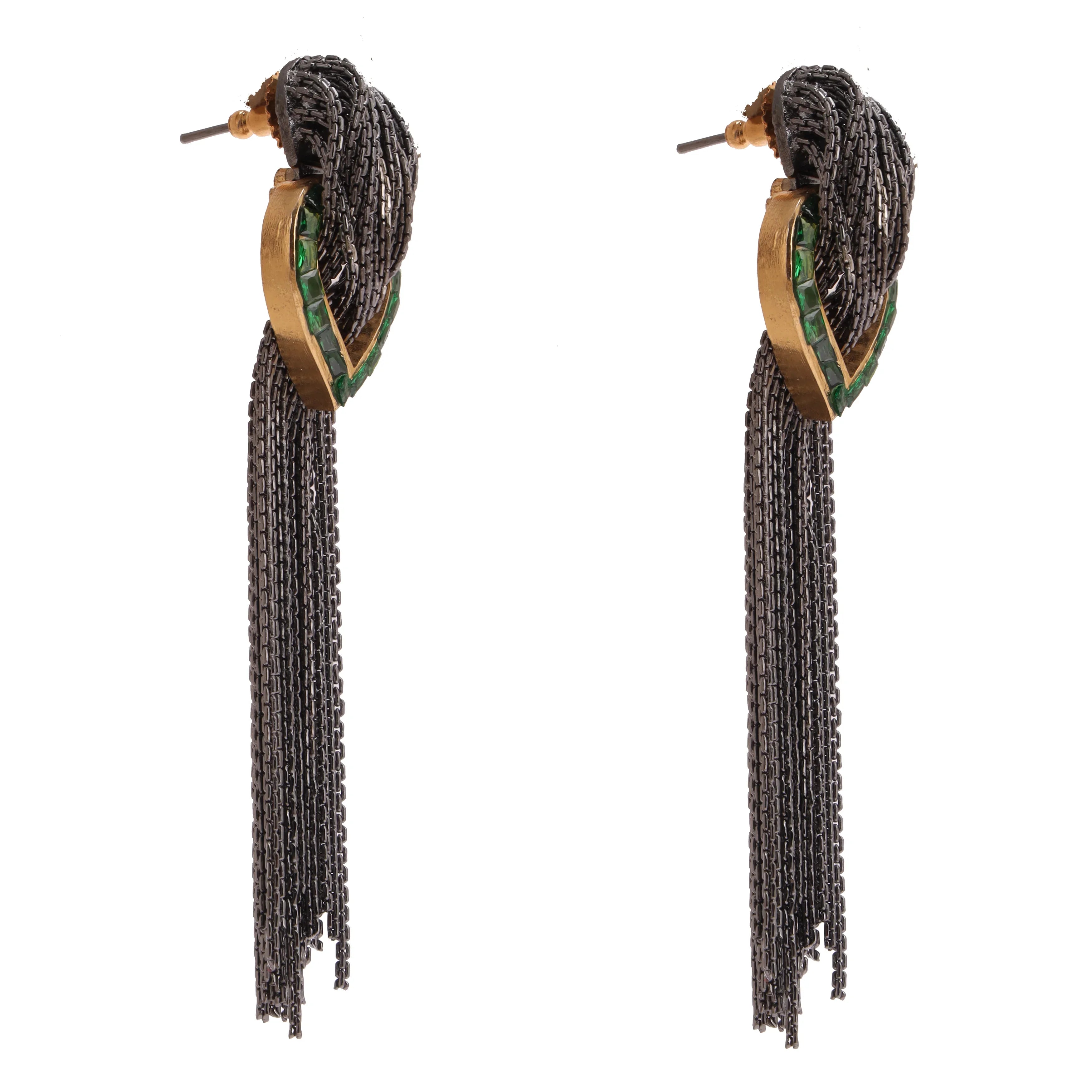 Pewter Cascade Green Earrings