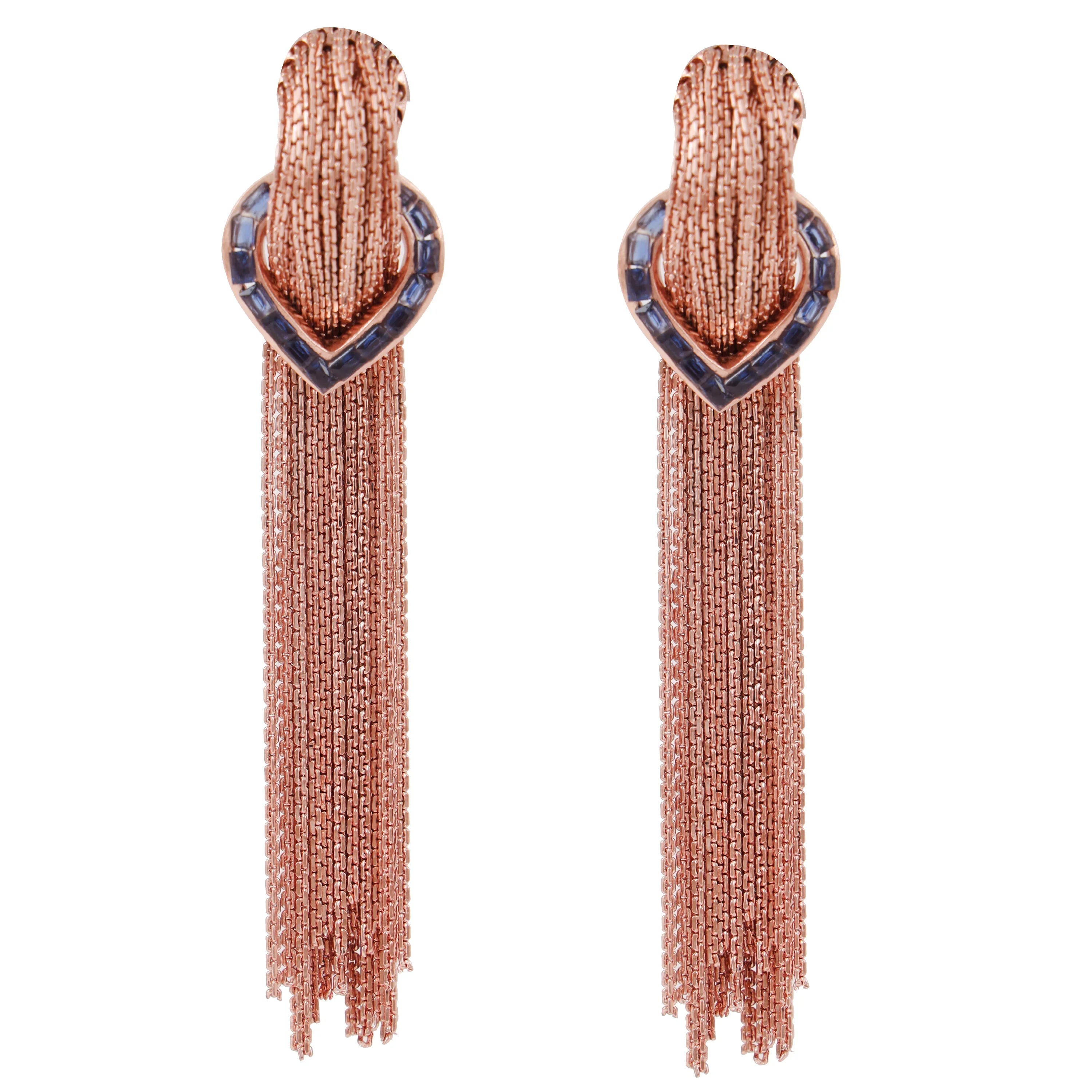 Rosegold Cascade Blue Earrings