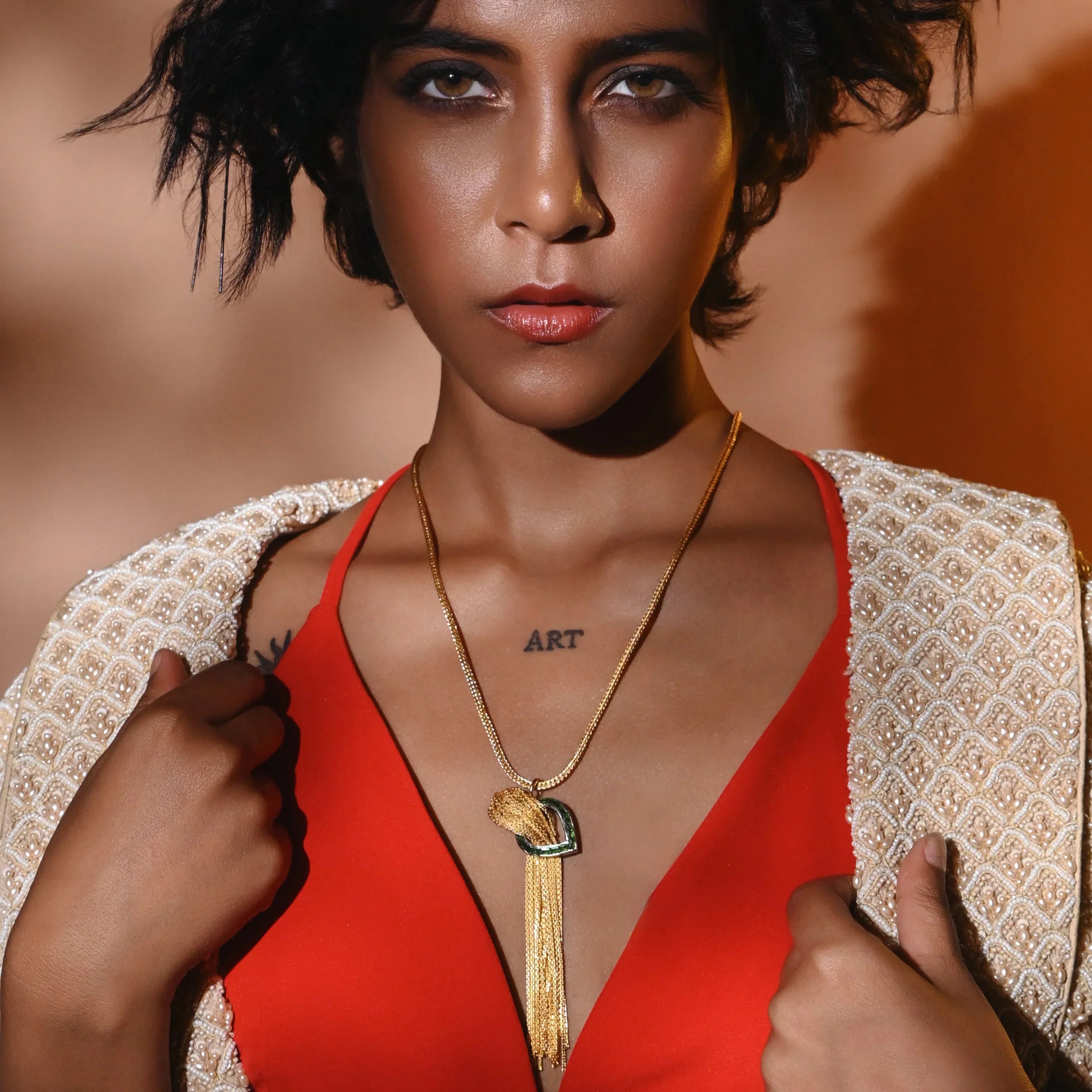 Golden Cascade Green Neckpiece