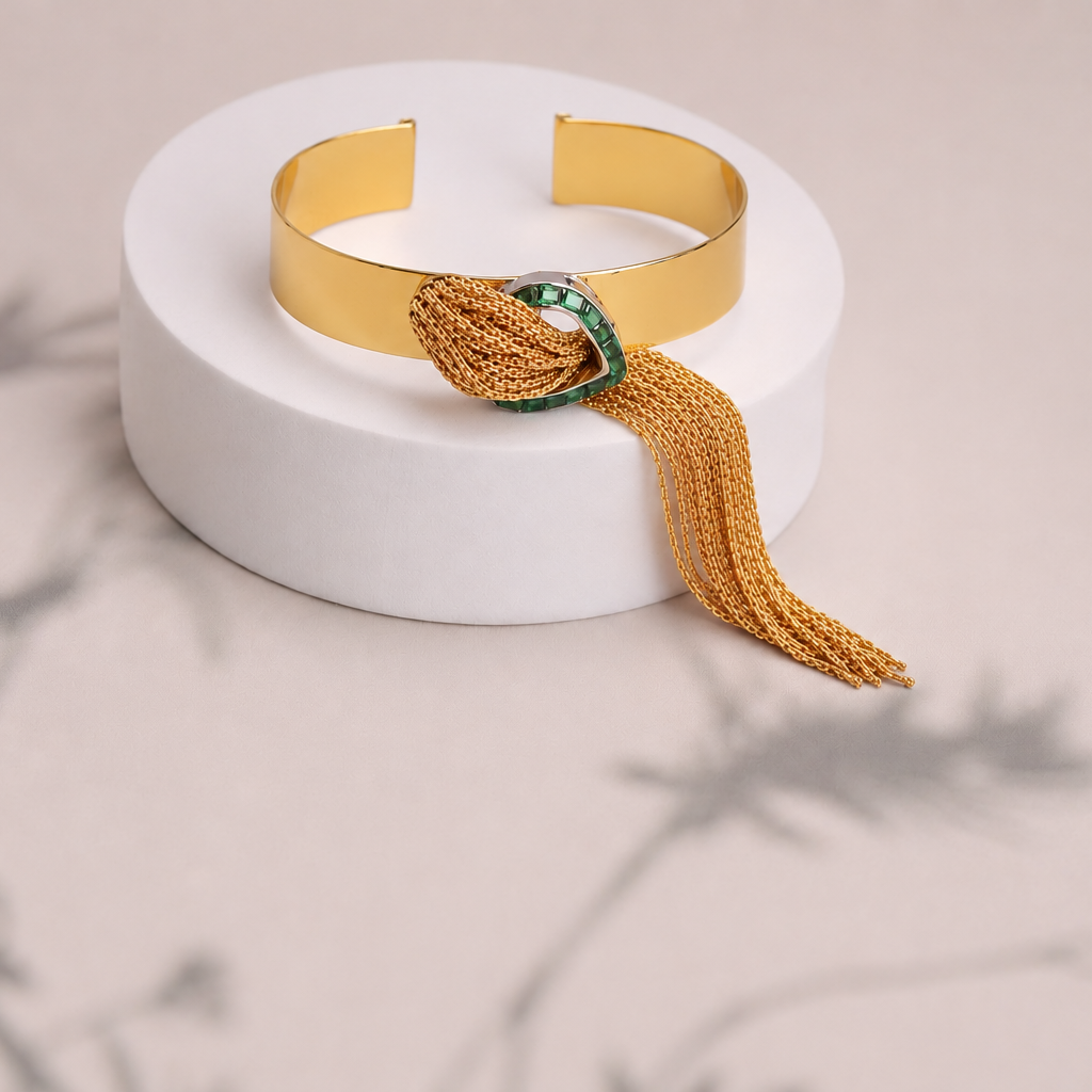 Golden Cascade Green Bracelet - handcrafted brass bracelet detail