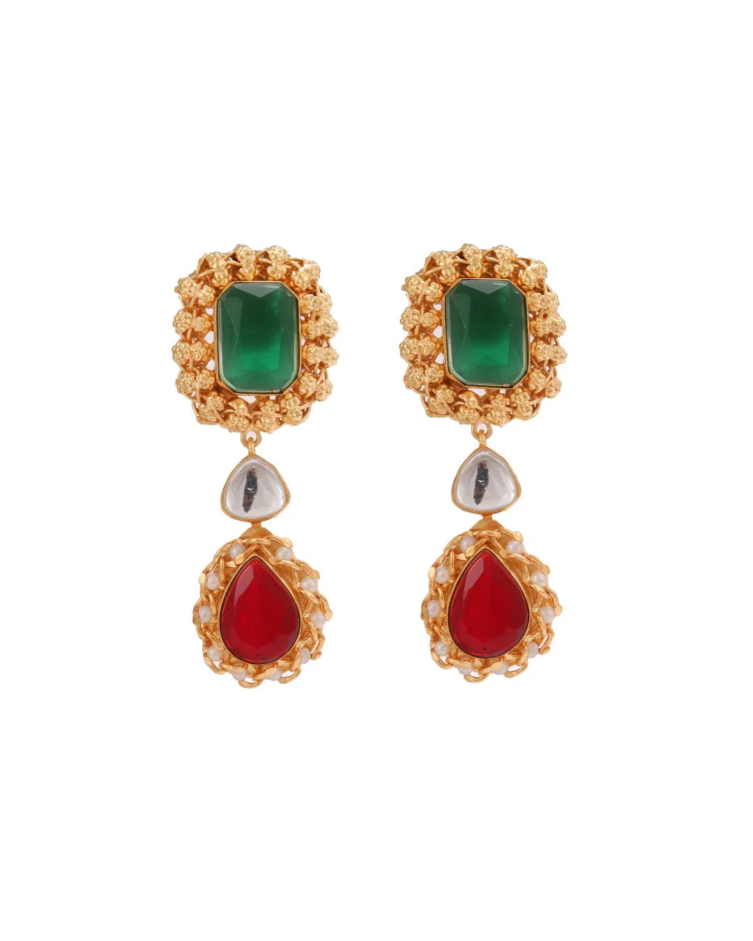 EMERALD CRIMSON ELEGANCE HANDCRAFTED EARRINGS