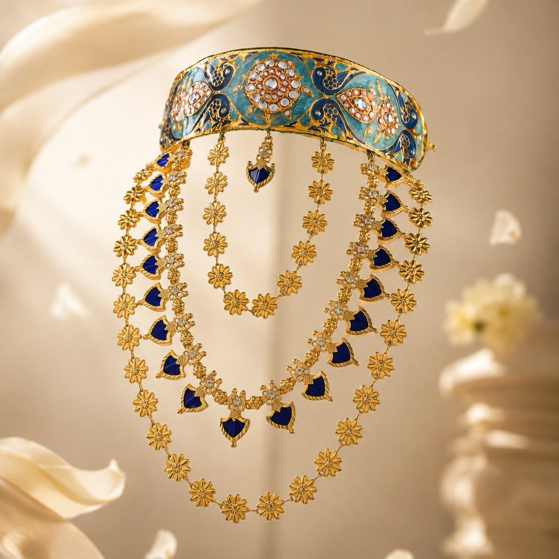 Rani Bagh Layered Choker – Peacock Blue