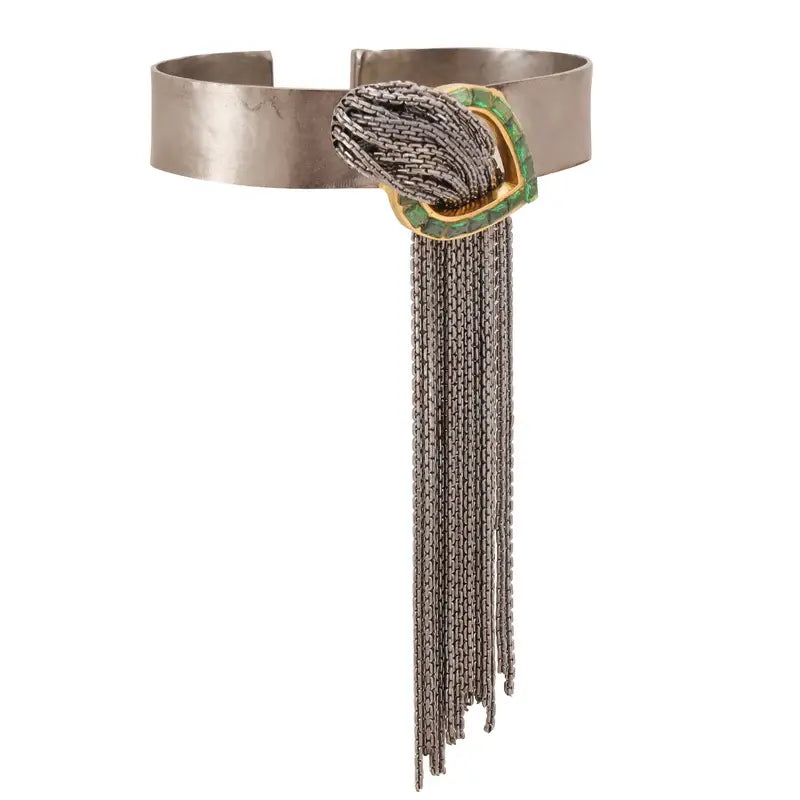 Pewter Cascade Green Bracelet