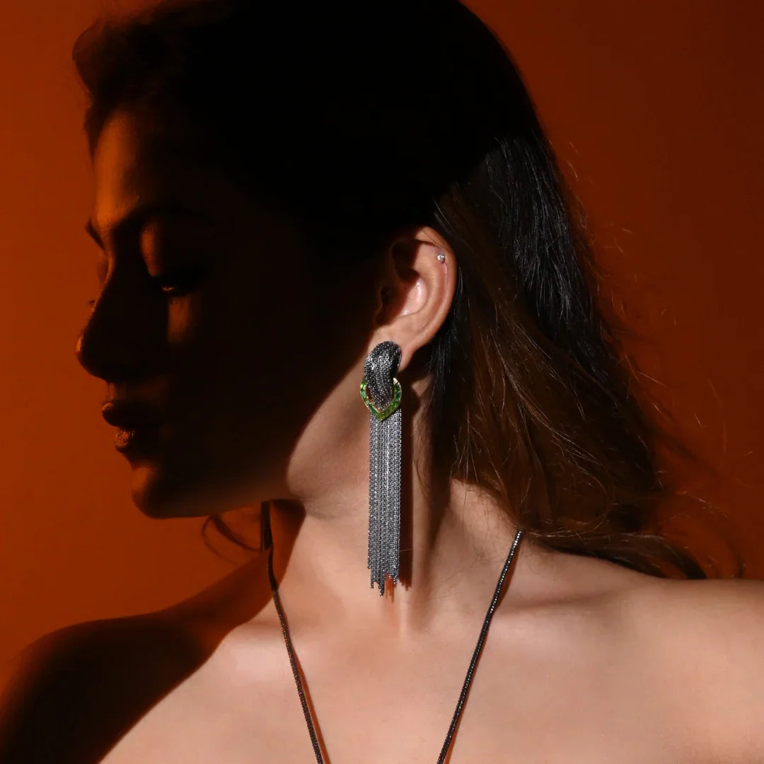 Pewter Cascade Green Earrings