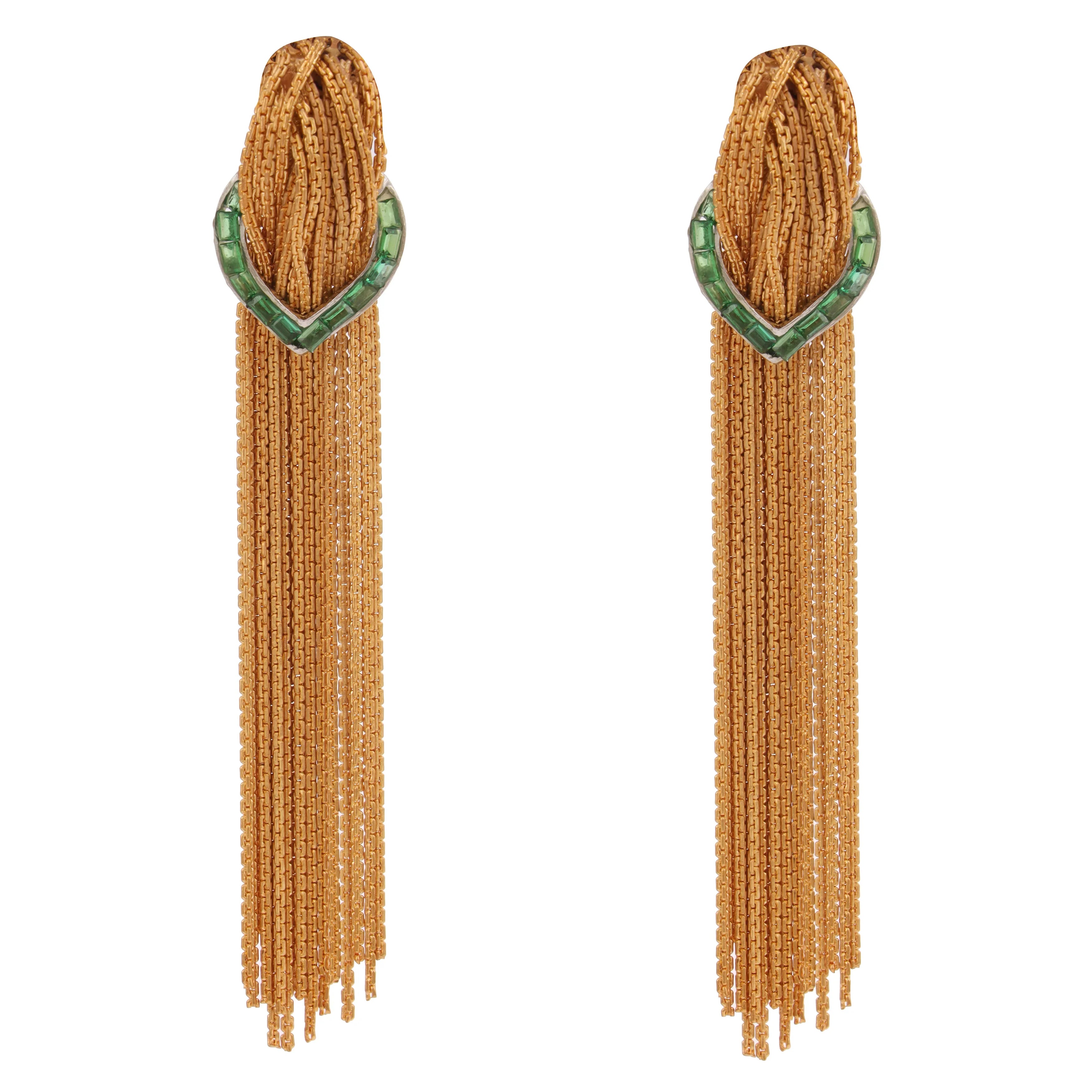 Golden Cascade Green Earrings