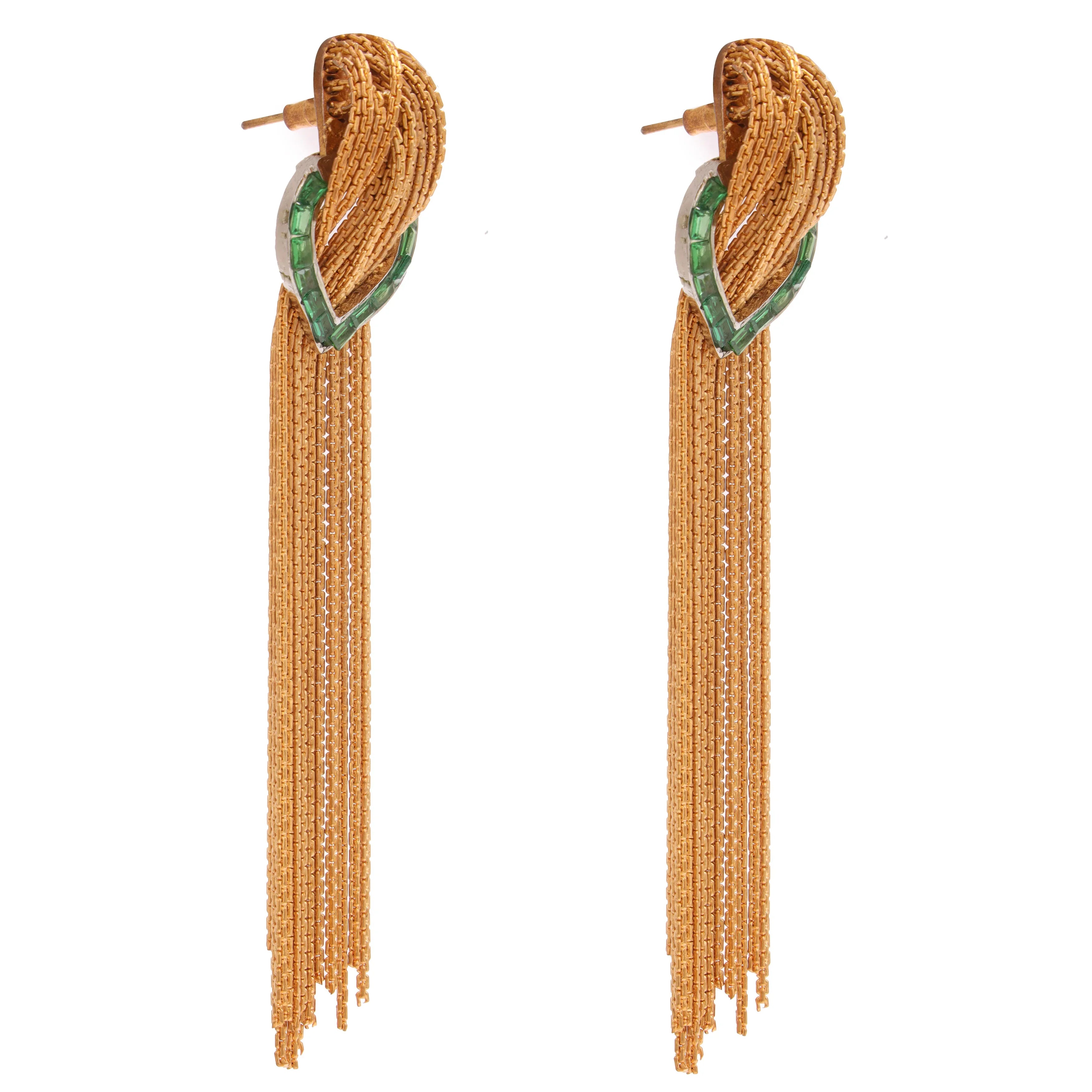 Golden Cascade Green Earrings