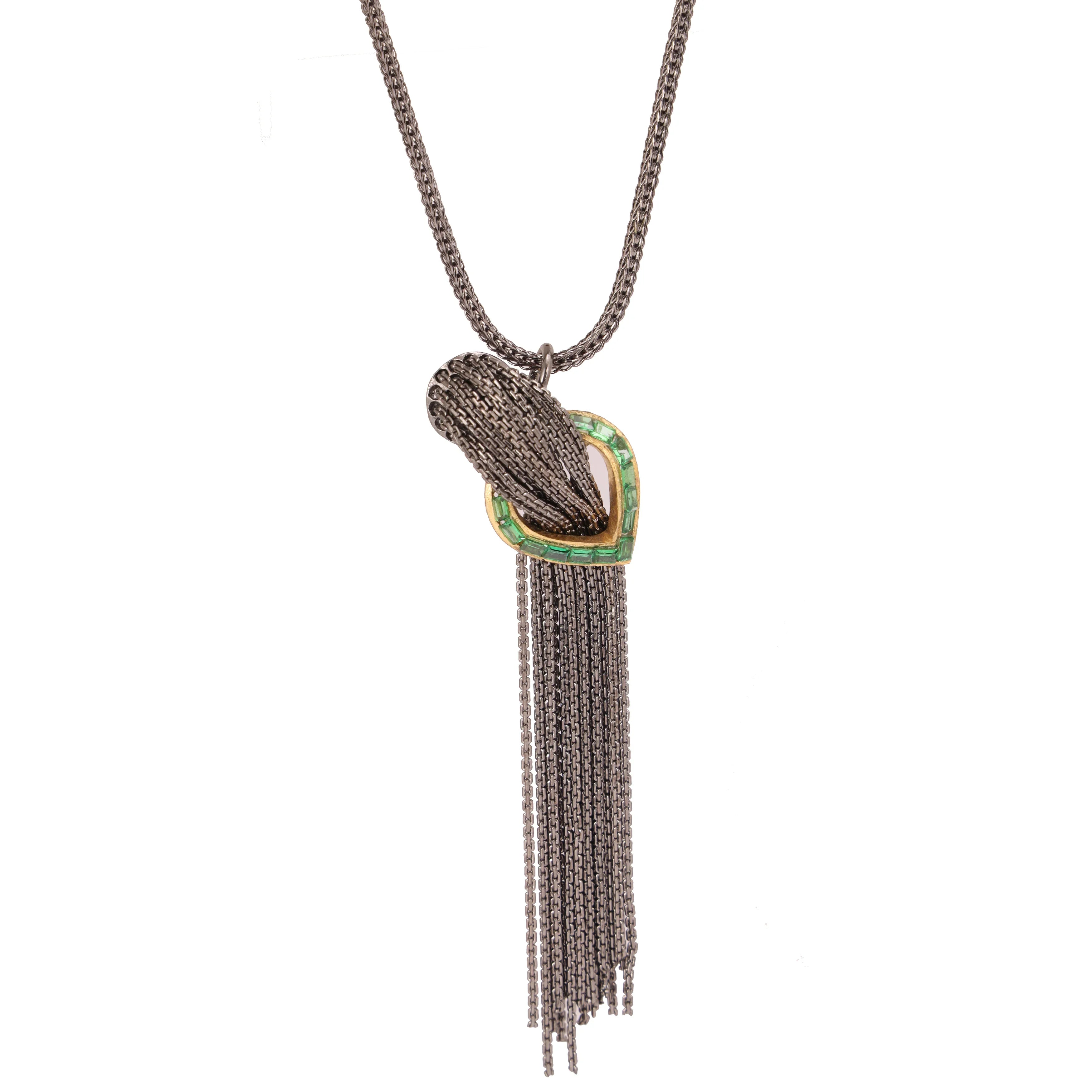 Pewter Cascade Green Neckpiece