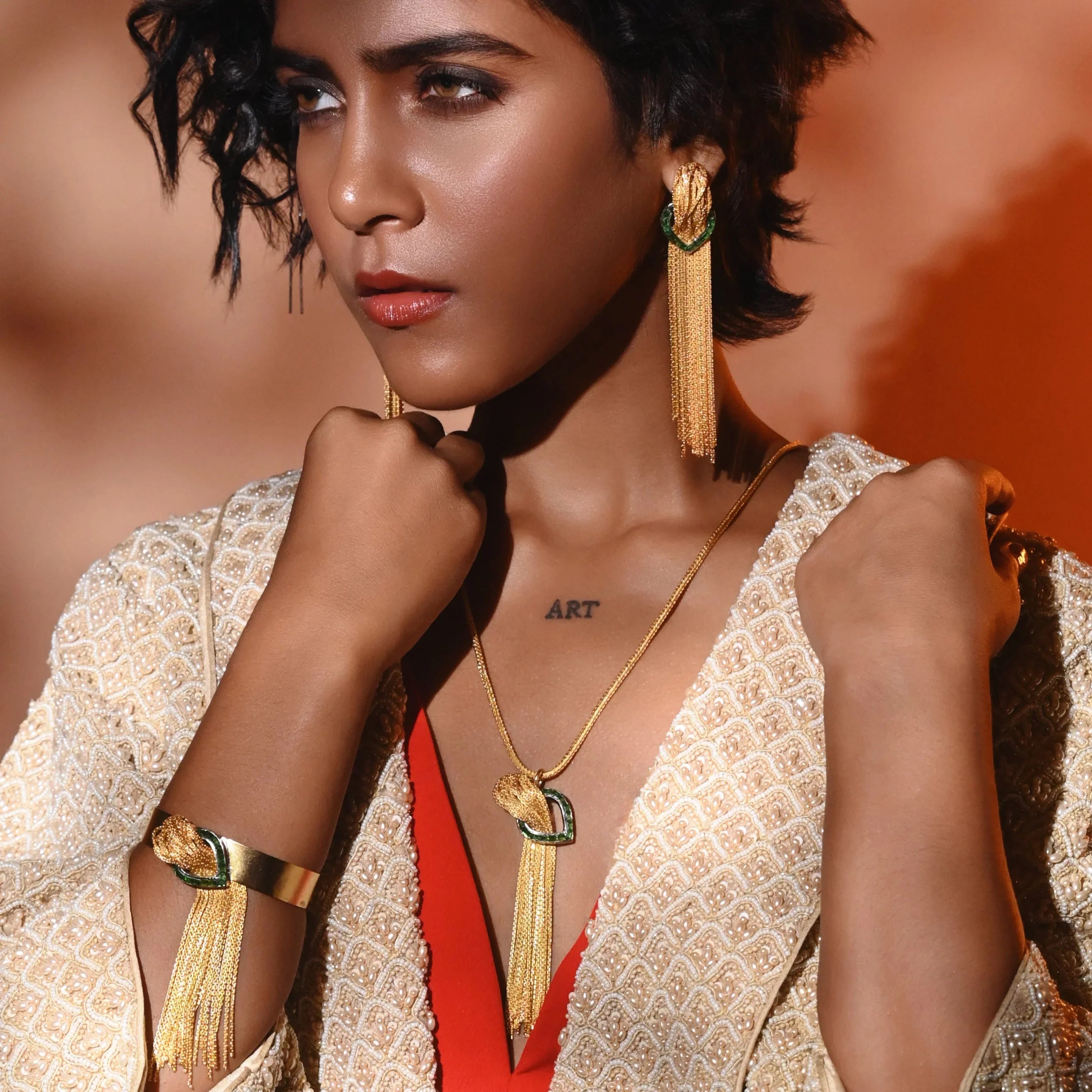 Golden Cascade Green Neckpiece