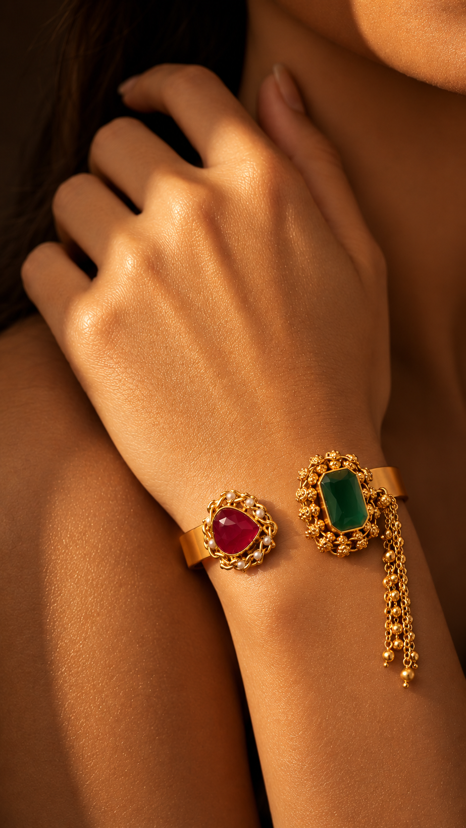 EMERALD CRIMSON ELEGANCE HANDCRAFTED BRACELET