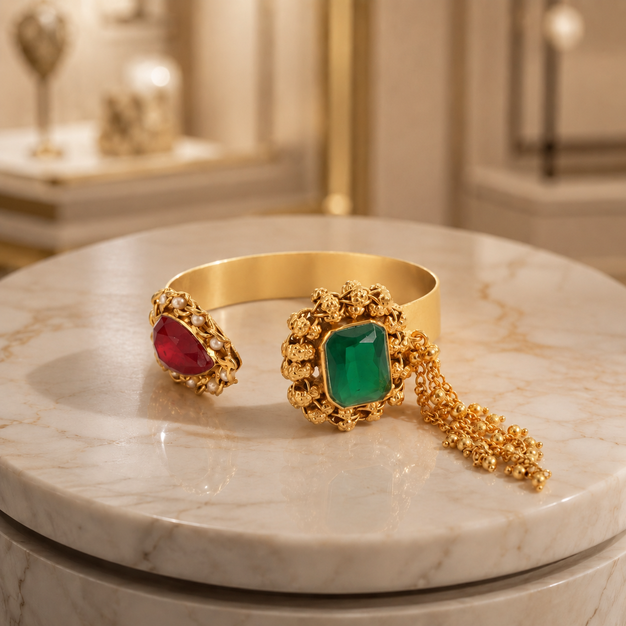 EMERALD CRIMSON ELEGANCE HANDCRAFTED BRACELET