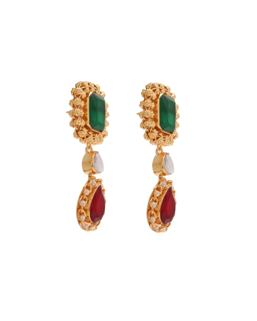 EMERALD CRIMSON ELEGANCE HANDCRAFTED EARRINGS