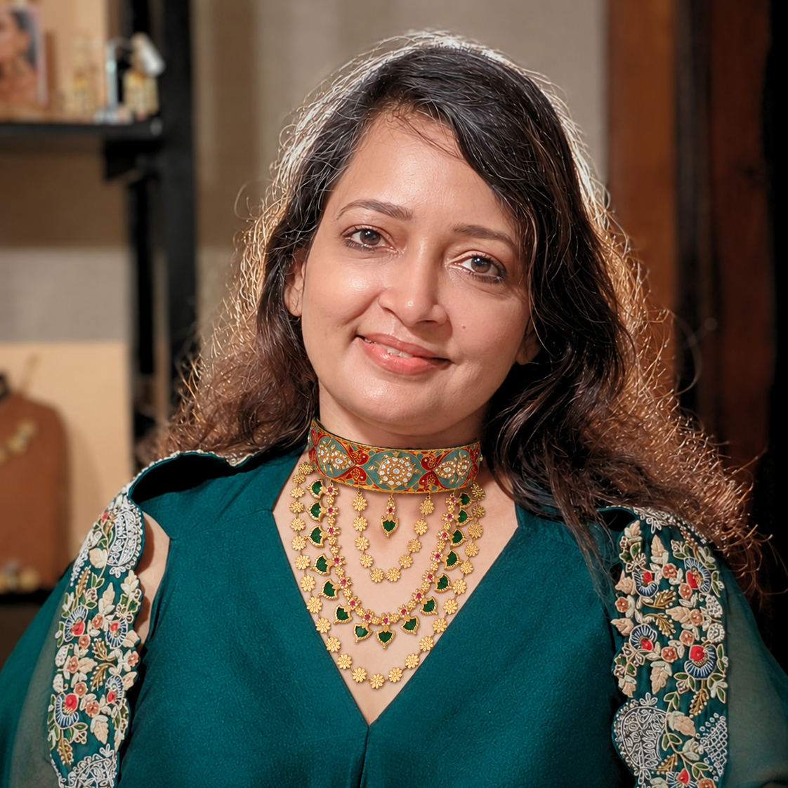 Rani Bagh Layered Choker – Sage & Ruby