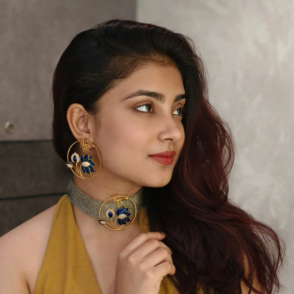 Ethereal Midnight Weave Lotus Handcrafted Choker