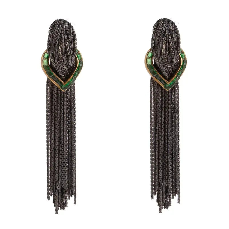 Pewter Cascade Green Earrings