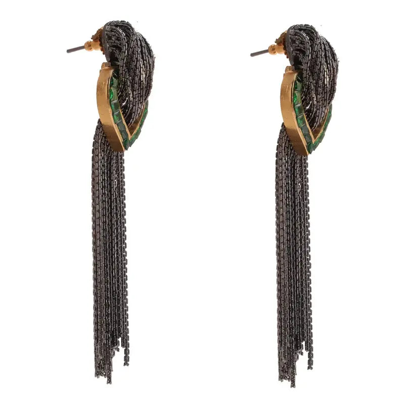 Pewter Cascade Green Earrings