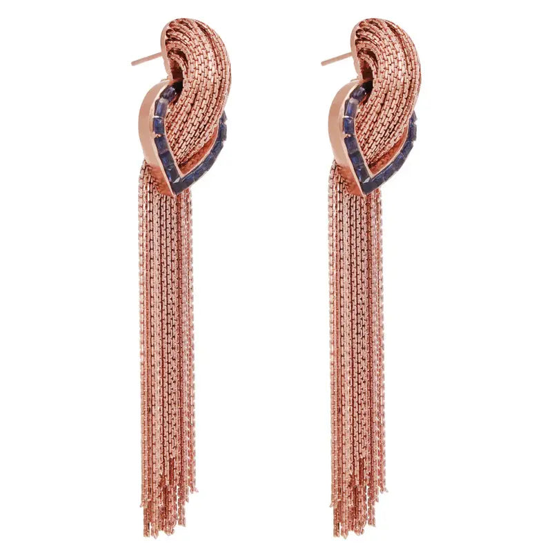 Rosegold Cascade Blue Earrings