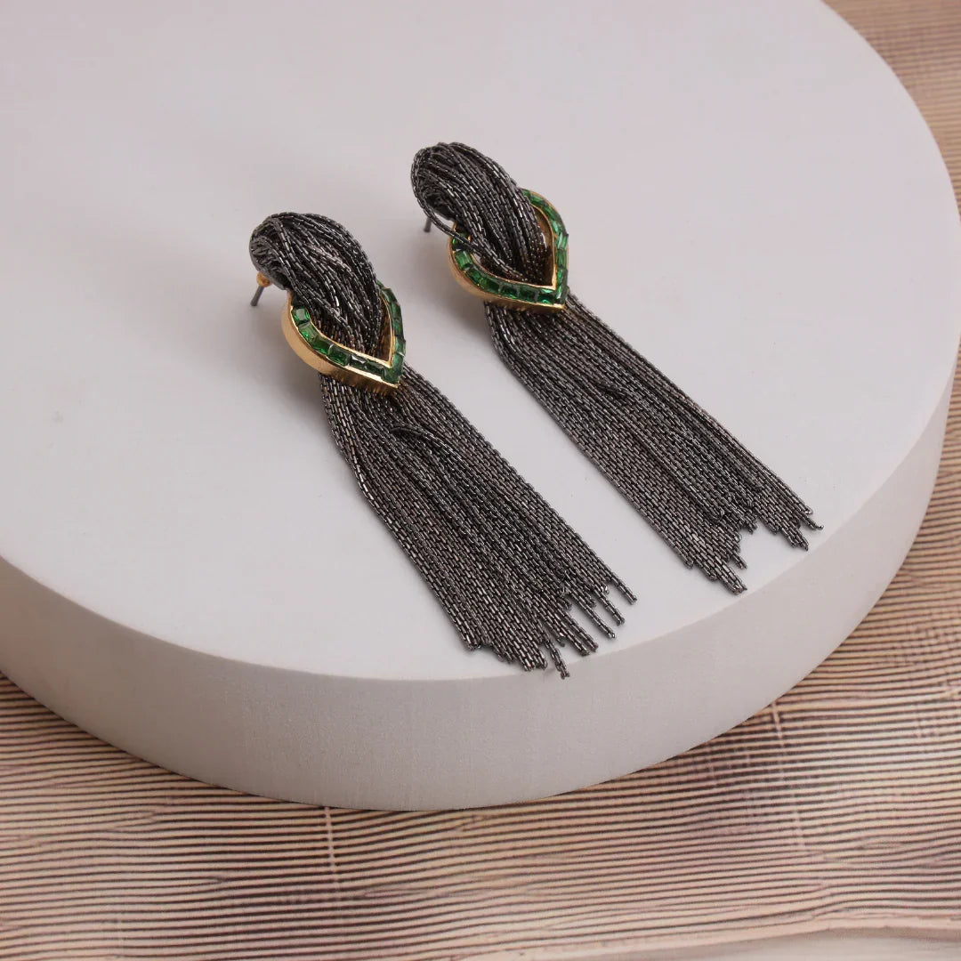 Pewter Cascade Green Earrings