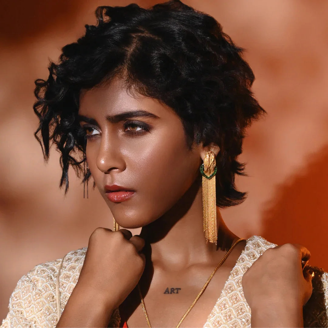 Golden Cascade Green Earrings