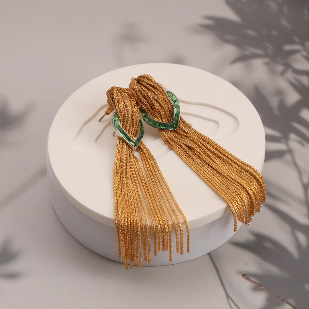 Golden Cascade Green Earrings