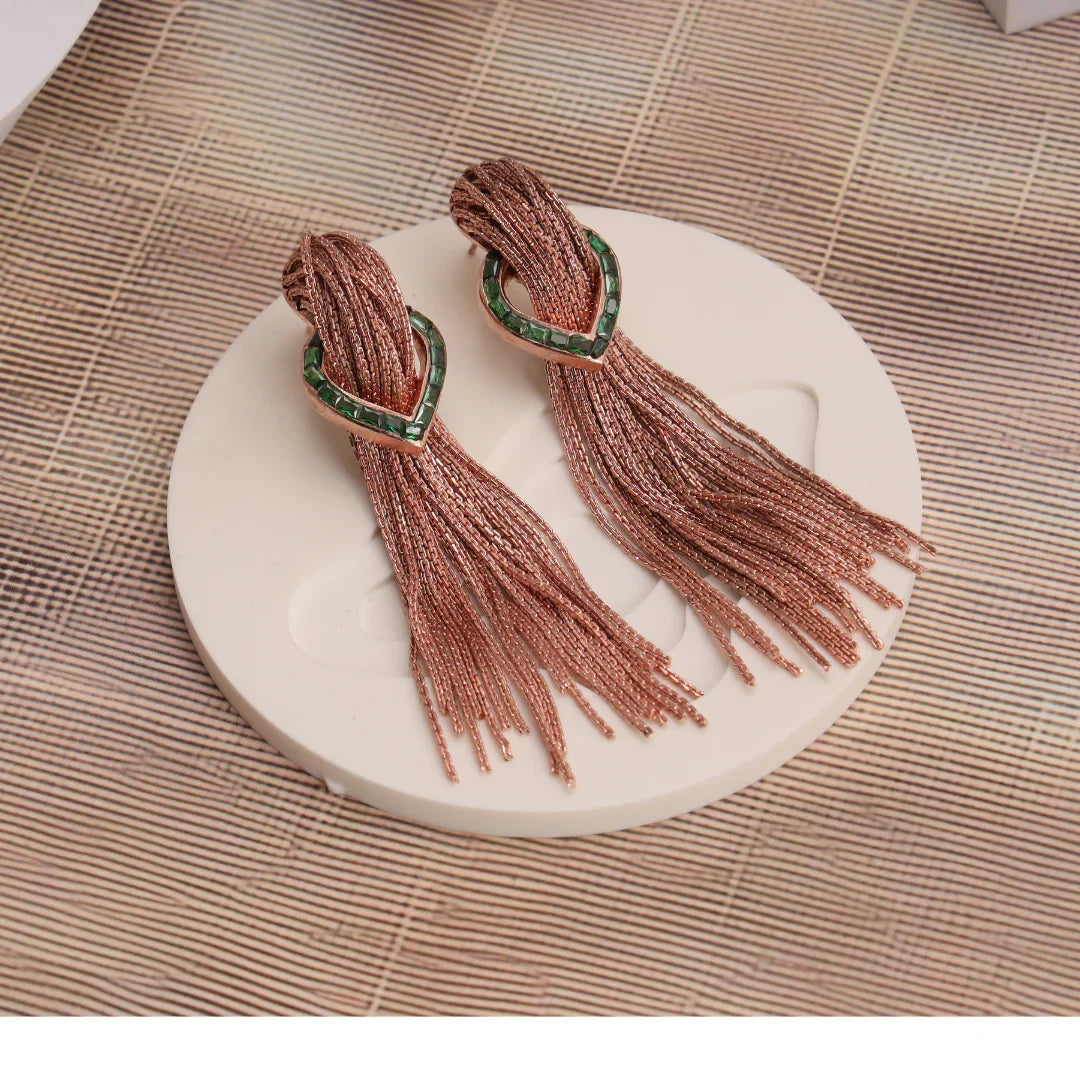 Rosegold Cascade Green Earrings