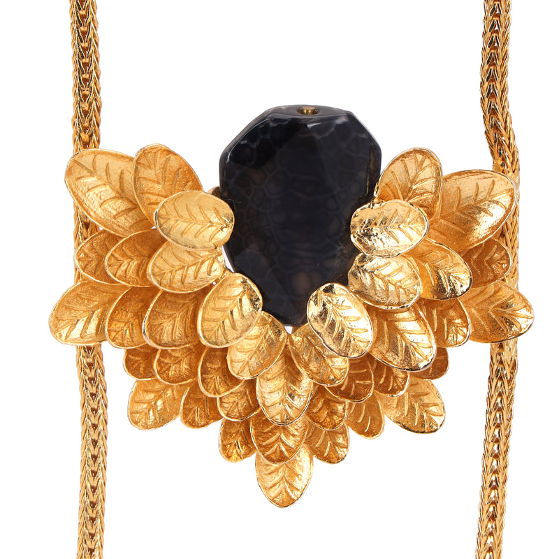 Black Stone Statement Gold Plated Necklace